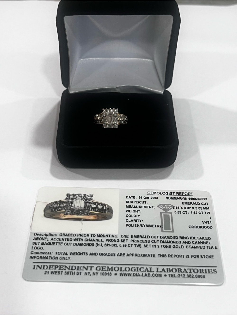 Diamond Emerald-Cut Cluster Ring in White Gold - Certified